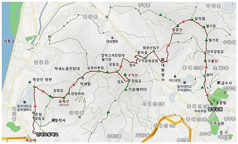 부산 구봉산~엄광산~구덕산~승학산 등산코스