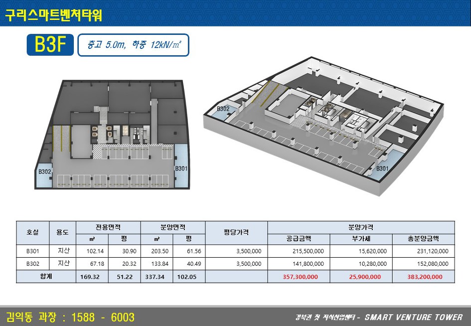 구리 스마트벤처타워 층별안내 및 분양가